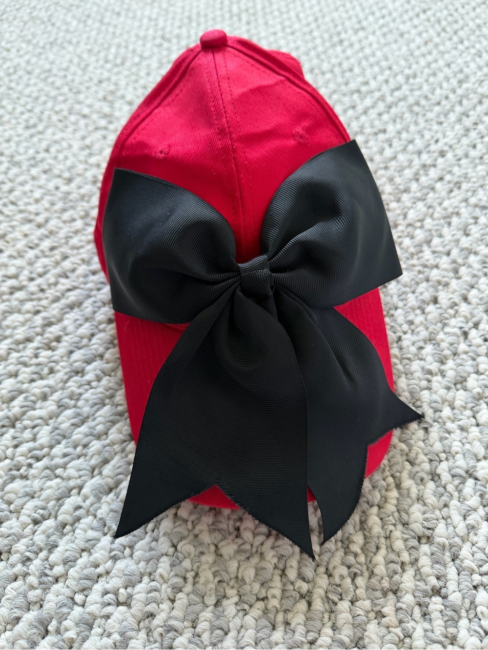Red Baseball Cap with Black Bow
